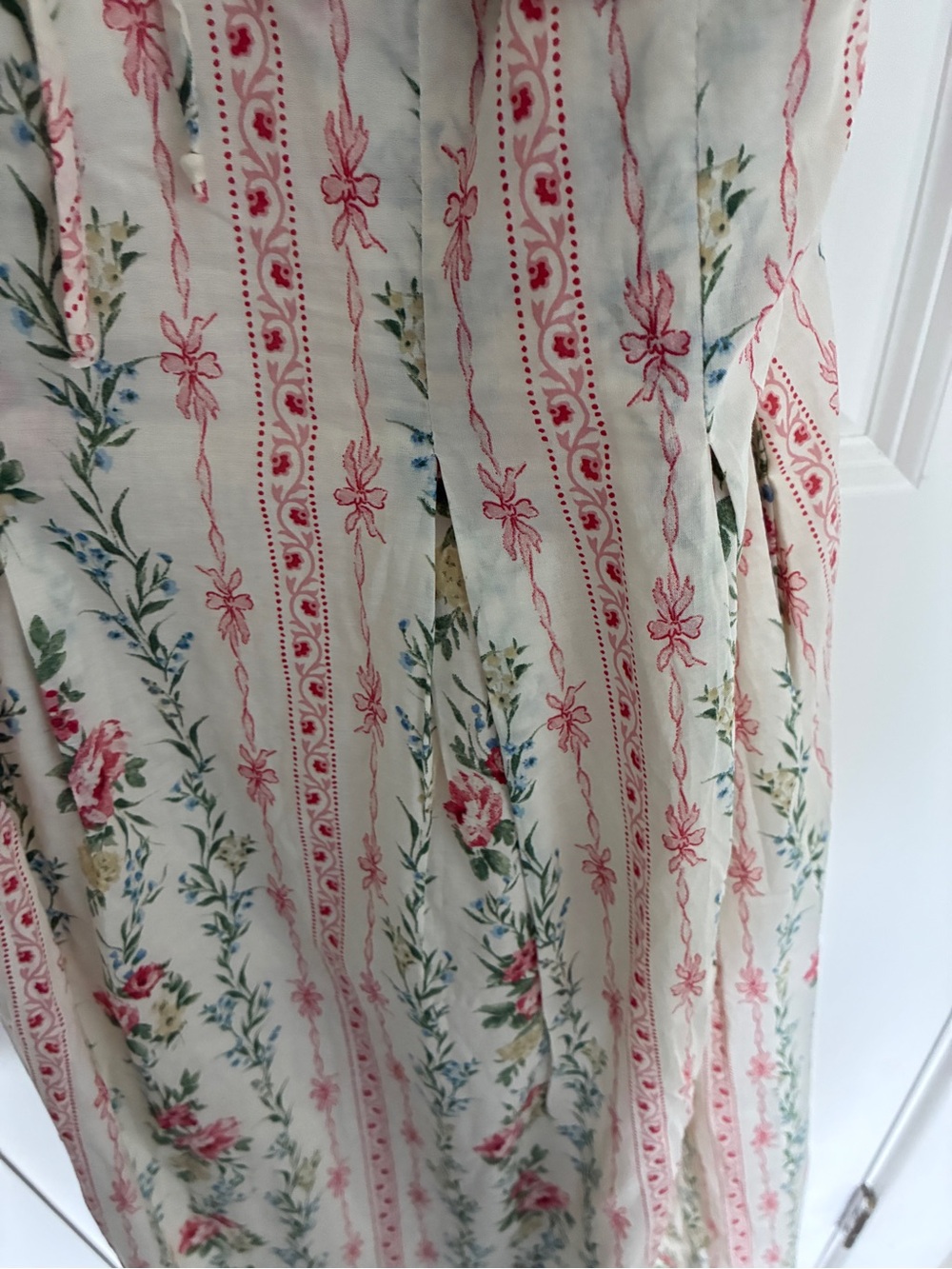 NWT 100% cotton Storia Cream and Pink Floral Puff-Sleeve Midi Dress - Picture 6 of 11